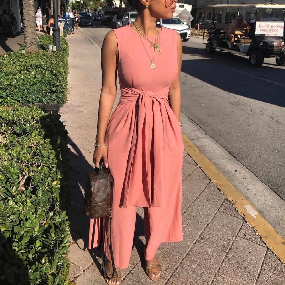 Minaa Monroe Pink Tie Front Jumpsuit
